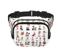 Cute Chihuahua Pug Pattern Print Square Double Layer functionality Waist Bag Unisex Crossbody Pack Travel Workout, Black, One Size, Black, One Size