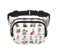 Cute Chihuahua Pug Pattern Print Waist Pack Fanny Pack Belt Bag for Men Women,Waterproof Adjustable Strap 3 Pockets for Outdoor Travel