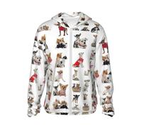 Cute Chihuahua Pug Pattern Print Women's Sun Protection Jacket Hoodie Clothing Lightweight Long Sleeve Sun Cover Up Shirt Black