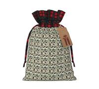 Cute Chihuahua Pug Pattern Print Xmas Drawstring Eco-Friendly Gift Bags For Christmas Party Wrapping Present Needs