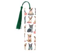Cute Chihuahua Pug Pattern Printed Metal Bookmarks S - Dark Green Lightweight Aluminium Book Marker for Books, Journals & Gifts, Ideal Book Lovers, Holiday Decor & Crafts