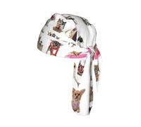 Cute Chihuahua Pug Pattern Printed Quick Drying Cycling Cap, Breathable Mesh Bandana Helmet Liner, for Running Fishing
