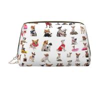 Cute Chihuahua Pug Pattern Printed Zippered Toiletry Bag, Wide Open Storage Case for Personal Care Items and Cosmetics