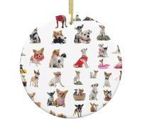Cute Chihuahua Pug Pattern Printing Christmas Tree Ceramic Hanging Ornament,Festive Baubles Adornment For Pathway Garden Patio