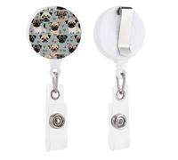 Cute Chihuahua Pug Pattern Retractable Badge Reel - Personalized ID Name Badge Holder with Lanyard Cute Badges Reel Holder Round Nurse Doctor Name Tag Badges Clip for Work