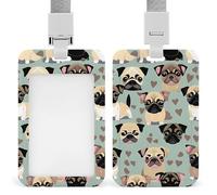 Cute Chihuahua Pug Pattern Retractable ID Badge Holder with Lanyard - Vertical Badge Reel,Keychain Clip,Name Tag Id Card Holder Protector for Nurse Officer Teacher Security Staff Women Men