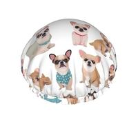 Cute Chihuahua Pug Pattern Shower Caps for Women Reusable Waterproof Shower Bonnet Large Elastic Bath Caps Double Layers Bathing Hair Caps Designed for all Hair Lengths with PEVA Lining