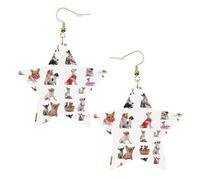 Cute Chihuahua Pug Pattern Statement Earrings for Women, Star Drop Earrings, Elegant Dangle Jewelry for Formal Gatherings