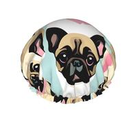 Cute Chihuahua Pug Print Shower Essentials Bonnet For Women, Large Washable Elastic Band Bath Hair Wrap Shower Cap