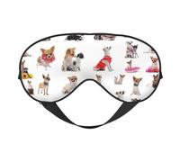 Cute Chihuahua Pug Print Silk Sleep Mask with Adjustable Buckle Stylish Eye Mask for Women Travel Nap Shift Work Office
