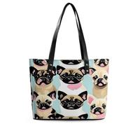 Cute Chihuahua Pug Tote Bag Large Soft Leather Purse with Zipper Lightweight Ladies Shoulder Handbag