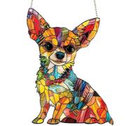 Cute Chihuahua Suncatcher, Colorful Chihuahua Suncatcher Window Hanging Decor, Puppy Acrylic Pendant Animal Memorial Gifts for Garden