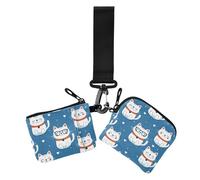 Cute Childish Cat Pattern Sky Blue Design Women's Coin Wallet Card Holder Slim Detachable Key Chain Wallet Change Purse with Zipper Coin Pocket for Ladies 2 Pcs billetera para tarjetas de