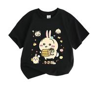 Cute Children's Short Sleeve chikawa Cartoon Print Girls Casual t-Shirt,Black,130cm