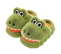 Cute Children's Slippers with Dinosaur Design Fun Slippers Leisure with Non-Slip Soles Plush Warm Slippers Comfort Winter for Toddlers Indoor, Green, 13 UK