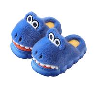 Cute Children's Slippers with Dinosaur Design Fun Slippers Leisure with Non-Slip Soles Plush Warm Slippers Comfort Winter for Toddlers Indoor, Blue, 14 UK