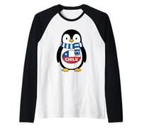 Cute Chilean Flag Penguin Wearing A Blue Striped Scarf Raglan Baseball Tee