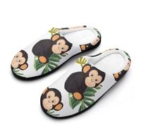 Cute Chimpanzee Monkey Slippers Women Winter Warm Cotton Hotel Slippers Anti-Slip Indoor Slip-Ons House Shoes 7-8(39-40