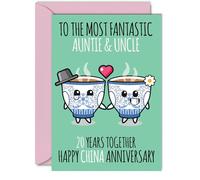 Cute China Anniversary Card for Auntie & Uncle - 20 Years Together - Happy 20th Wedding Anniversary Cards for Uncle Aunt, A5 Greeting Cards Anniversaries