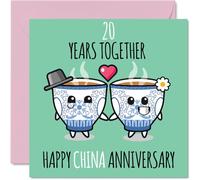 Cute China Anniversary Card for Boyfriend Girlfriend - 20 Years Together - Happy 20th Wedding Anniversary Cards for Women Men, 145mm Greeting Cards Anniversaries