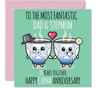 Cute China Anniversary Card for Dad & Step Mum - 20 Years Together - Happy 20th Wedding Anniversary Cards for Step Mum Dad, 145mm Greeting Cards Anniversaries