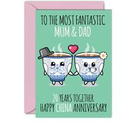 Cute China Anniversary Card for Mum & Dad - 20 Years Together - Happy 20th Wedding Anniversary Cards for Dad Mum, A5 Greeting Cards Anniversaries