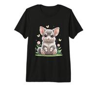Cute Chinchilla with Flowers and Butterflies Premium T-Shirt