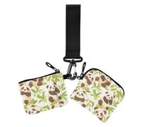 Cute Chinese Panda Green Leaves Women's Coin Pouches Card Holder Small Portable Identity Card Protector with Zipper Coin Pocket for Daily Use 2 Packs, cute Chinese panda green leaves, One Size, Casual