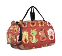 Cute Chinese Zodiac Animal Signs Lunar New Year Boy's Gym Duffel Bag with Shoes Compartment Multifunctional Personal Item Travel Bag for Travel, Swimming, Dance, Ballet