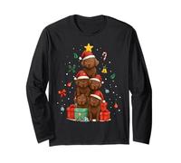 Cute Chocolate Lab Labrador Retriever Pile Christmas Tree Long Sleeve T-Shirt