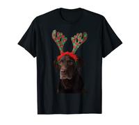 Cute Chocolate Lab Reindeer Antlers Christmas Dog Labrador T-Shirt