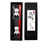 Cute Chopsticks, Reusable Chopsticks, 9.45 Inch Adorable Ceramic Chopstick Holder, Charming Cat Design, Anti-Slip, 2 Pairs, Sushi, Asian Cuisine Meals, Convenient Storage Case