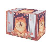 Cute Chow Dog with Bow Water-Resistant Dog Crate Cover Mesh Window Panels Pet Kennel Cover with Mesh Windows Medium