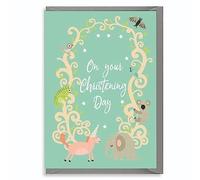 Baby Shower Card - Zoo Animals Christening Card & Baptism Card for Newborns, Baby Naming Day & Dedication Day Greeting, Cute Religious Keepsake & Godparent Sentimental Gift
