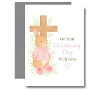 Cute Christening Card For Baby Girl Bunny