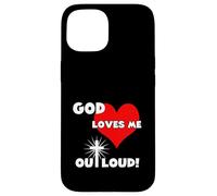 Cute Christian faith 60s 70s 80s heart God loves me out loud Case for iPhone 15