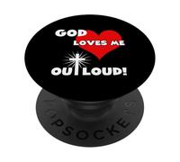 Cute Christian faith 60s 70s 80s heart God loves me out loud PopSockets Adhesive PopGrip