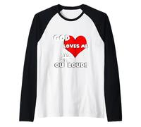 Cute Christian faith 60s 70s 80s heart God loves me out loud Raglan Baseball Tee
