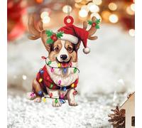 Cute Christmas Antlers Dog Cardigan Welsh Corgi Xmas Ornament 2D Acrylic Merry Christmas Ornaments - Doggy Keepsake In Memory of Pet Dog Souvenir for Christmas Tree Seasonal Holiday Decoration