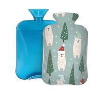 Cute Christmas Bears Trees Hot Water Bottle with Cover, 2L Large Capacity Hot Water Bag for Hot Cold Compress, Hand Feet Warmer, Neck Shoulder Pain Relief