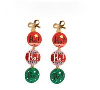 Cute Christmas Bow Disc Pendant Long Dangle Drop Earrings Sensitive Ear Crystal Stars Statement Charm Lightweight Hypoallergenic Piercing Hanging Stud For Women Halloween Festival Party Xmas Gift