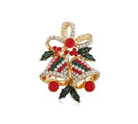 Cute Christmas Brooch Jewelry - Gold Sparkling Rhinestone Jingle Bell Enamel Christmas Tree Xmas Bow Tie Pins - Women's Stocking Stuffers, Metal, no gemstone
