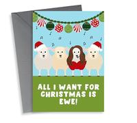 Cute Christmas Card - All I Want For Christmas Is Ewe - Mariah Carey Pun
