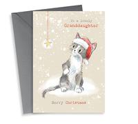 Cute Christmas Card - For Granddaughter - Kitten Playing With A Star