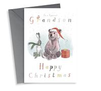 Cute Christmas Card - For Grandson - Bear Hare & Mouse