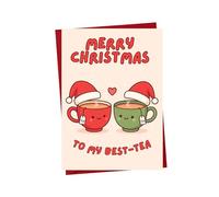 Cute Christmas Card - Merry Christmas to My Best-Tea - Funny Kawaii Tea Cup Xmas Card for Friends Colleagues XMJBS12
