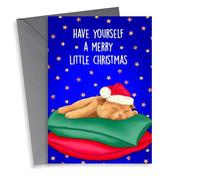 Cute Christmas Card - Sleepy Cat - Merry Little Christmas