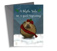 Cute Christmas Card - Wild Scottish Haggis - A Blythe Yule An A Guid Hogmanay