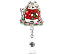 Cute Christmas Cat Badge Reel, Retractable ID Badge Holder with Alligator Clip, Funny Name Badge Reel for Nurses, Teachers, Office Staff, 23.6in Cord, Acrylic
