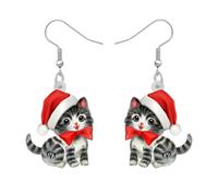 Cute Christmas Cat Earrings Dangle For Women Girls Charm Decoration Gifts (Christmas Cat #36)
